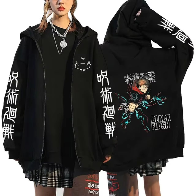 Ryomen Sukuna Graphic Printed Hooded Anime Jujutsu Kaisen Clothes Men Women Zip up Hoodies Harajuku Sweatshirt Casual Zip Jacket
