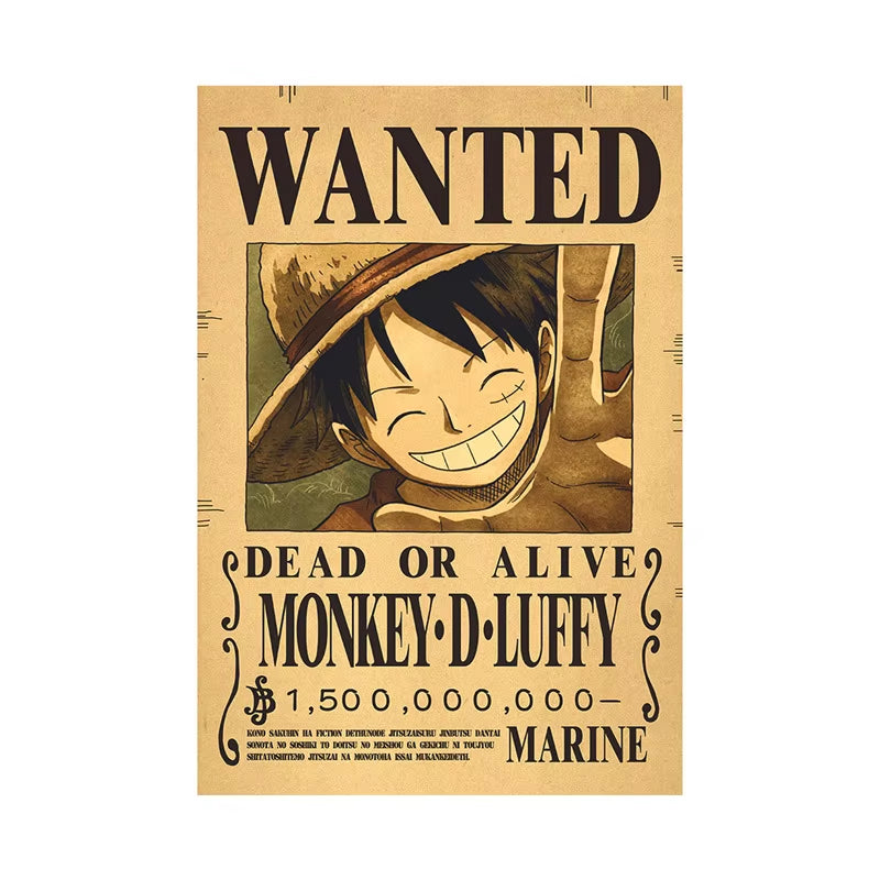 One Piece Luffy Gear 5 Nika Billion Bounty Wanted Posters Four Emperors Anime Action Figures Vintage Wall Decoration Poster Toys