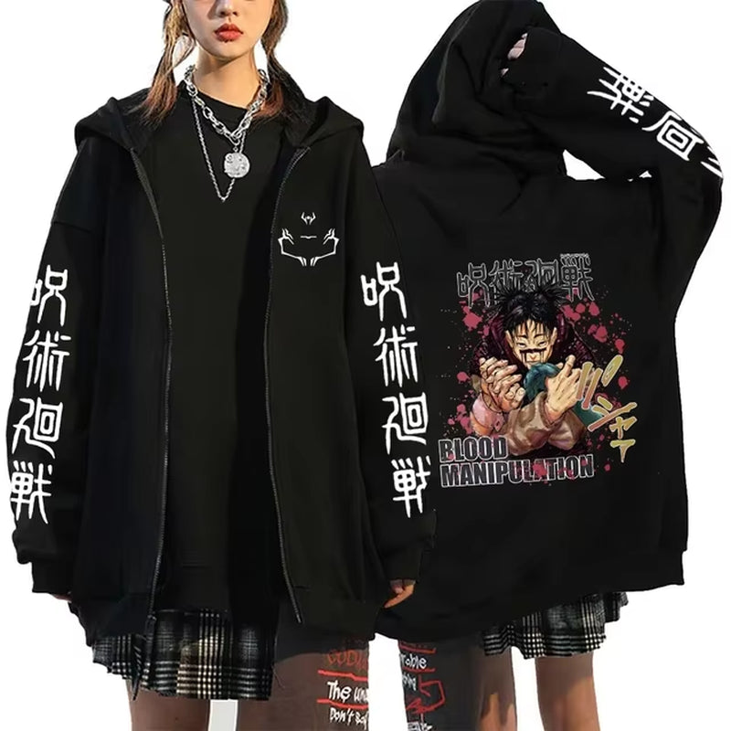 Ryomen Sukuna Graphic Printed Hooded Anime Jujutsu Kaisen Clothes Men Women Zip up Hoodies Harajuku Sweatshirt Casual Zip Jacket