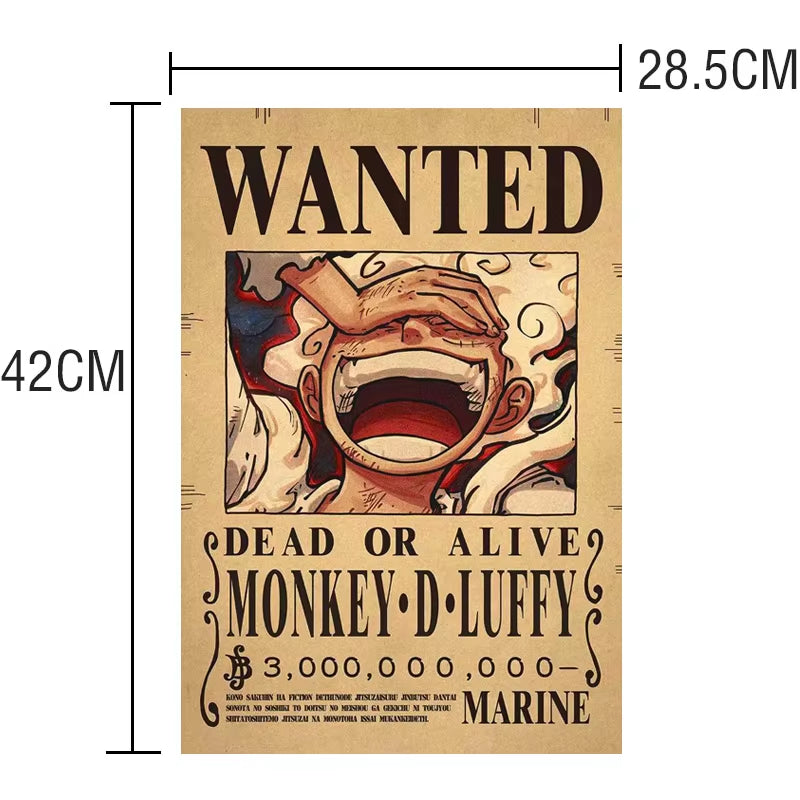 One Piece Luffy Gear 5 Nika Billion Bounty Wanted Posters Four Emperors Anime Action Figures Vintage Wall Decoration Poster Toys