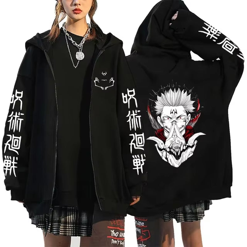 Ryomen Sukuna Graphic Printed Hooded Anime Jujutsu Kaisen Clothes Men Women Zip up Hoodies Harajuku Sweatshirt Casual Zip Jacket