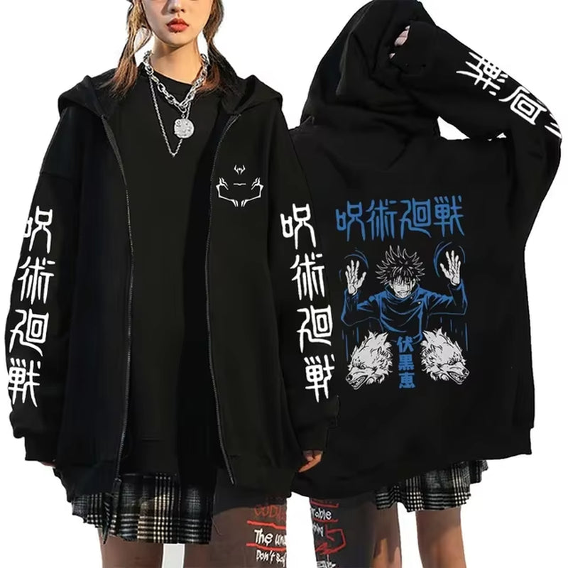 Ryomen Sukuna Graphic Printed Hooded Anime Jujutsu Kaisen Clothes Men Women Zip up Hoodies Harajuku Sweatshirt Casual Zip Jacket