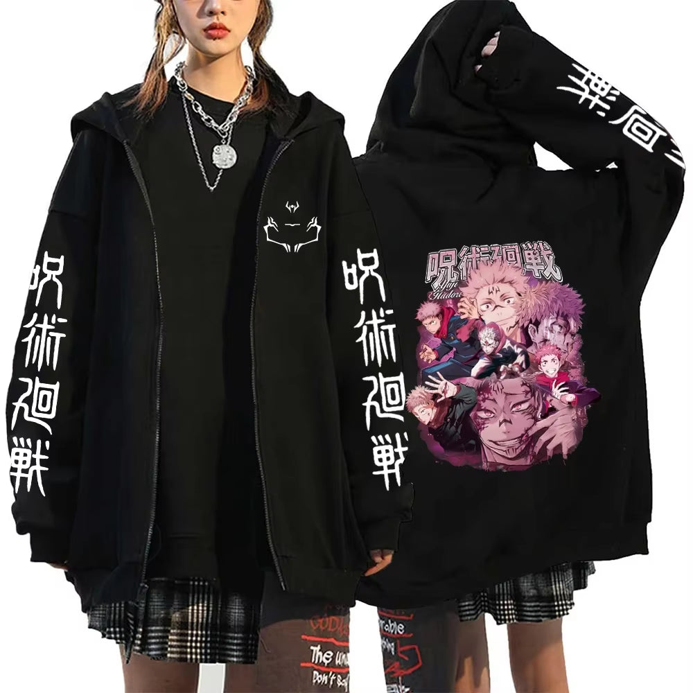 Ryomen Sukuna Graphic Printed Hooded Anime Jujutsu Kaisen Clothes Men Women Zip up Hoodies Harajuku Sweatshirt Casual Zip Jacket