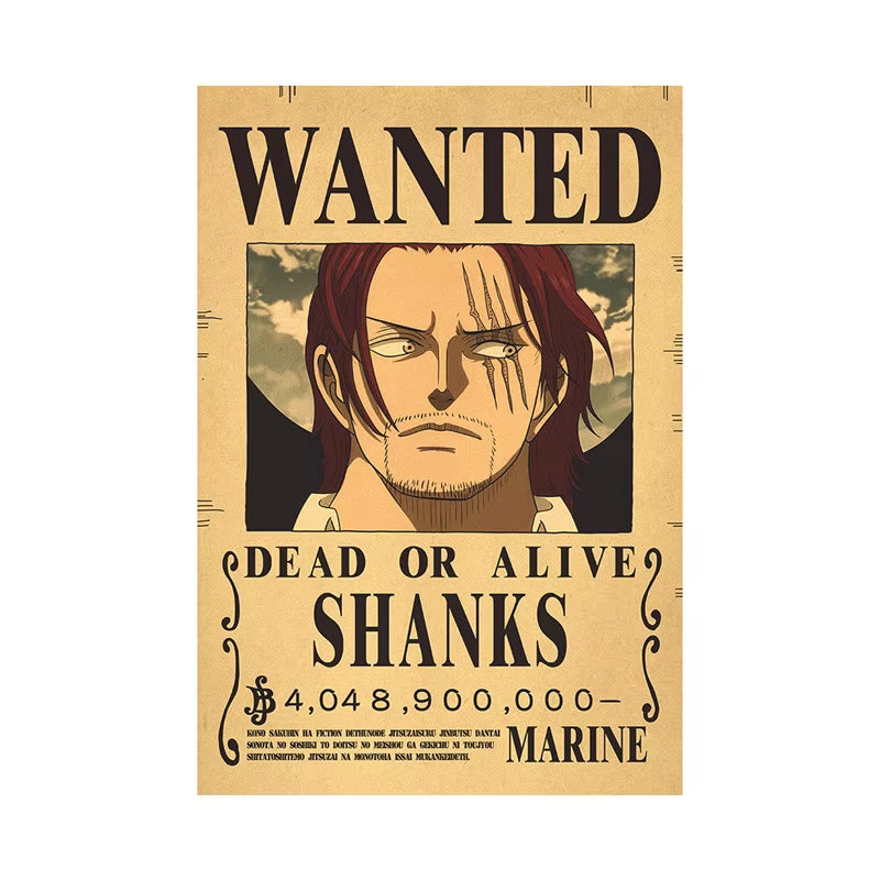 One Piece Luffy Gear 5 Nika Billion Bounty Wanted Posters Four Emperors Anime Action Figures Vintage Wall Decoration Poster Toys