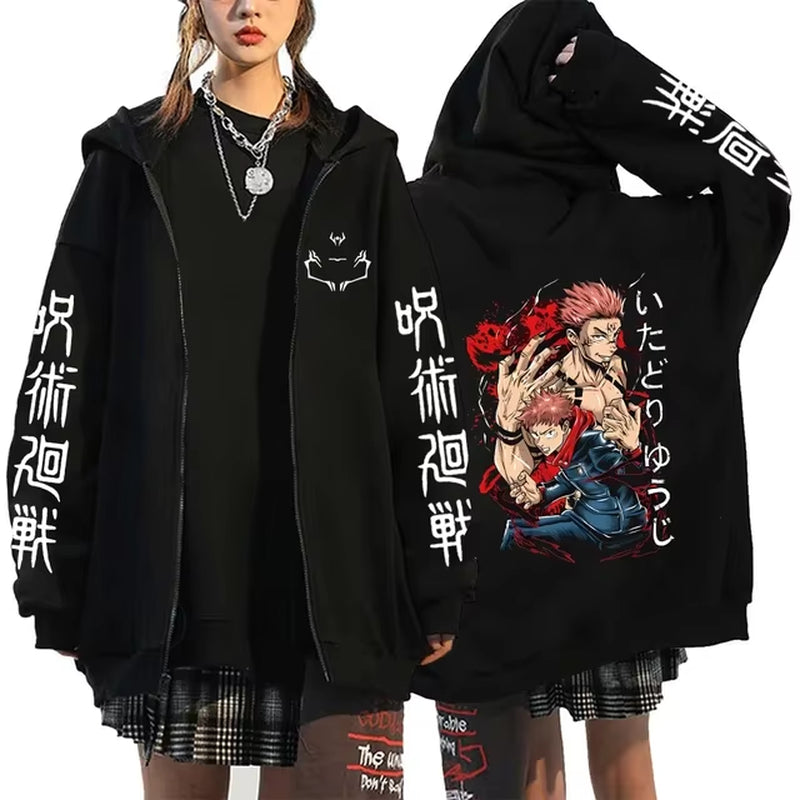 Ryomen Sukuna Graphic Printed Hooded Anime Jujutsu Kaisen Clothes Men Women Zip up Hoodies Harajuku Sweatshirt Casual Zip Jacket