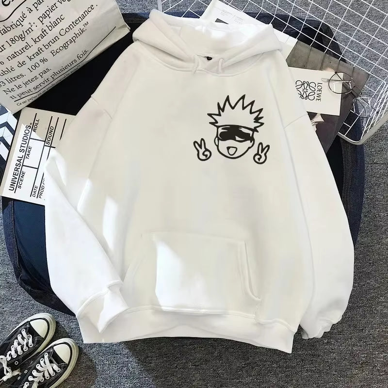 Unisex Jujutsu Kaisen Anime Hoodies Moletons De Grandes Dimensões Dos Desenhos Animadoskawaii Gojo Satoru Graphic Streetwear