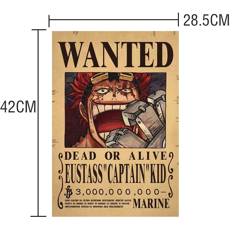 One Piece Luffy Gear 5 Nika Billion Bounty Wanted Posters Four Emperors Anime Action Figures Vintage Wall Decoration Poster Toys