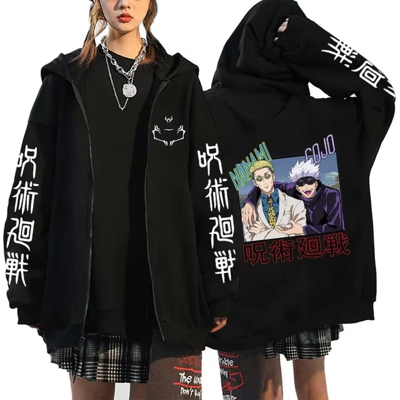 Ryomen Sukuna Graphic Printed Hooded Anime Jujutsu Kaisen Clothes Men Women Zip up Hoodies Harajuku Sweatshirt Casual Zip Jacket