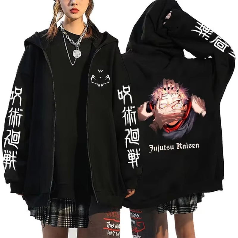 Ryomen Sukuna Graphic Printed Hooded Anime Jujutsu Kaisen Clothes Men Women Zip up Hoodies Harajuku Sweatshirt Casual Zip Jacket