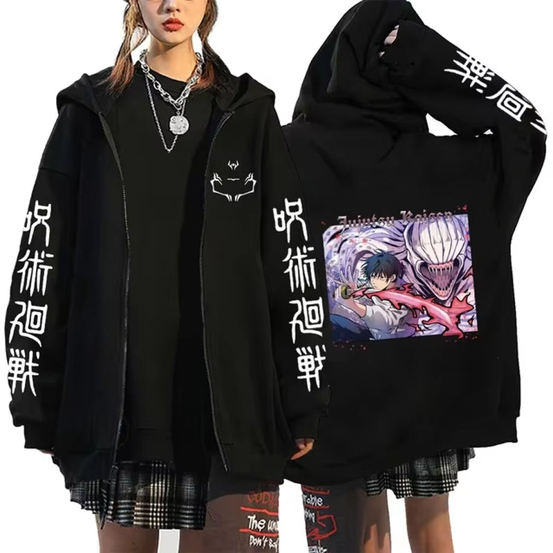Ryomen Sukuna Graphic Printed Hooded Anime Jujutsu Kaisen Clothes Men Women Zip up Hoodies Harajuku Sweatshirt Casual Zip Jacket