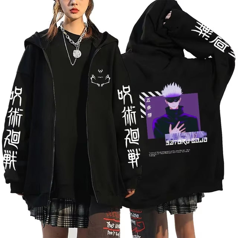 Ryomen Sukuna Graphic Printed Hooded Anime Jujutsu Kaisen Clothes Men Women Zip up Hoodies Harajuku Sweatshirt Casual Zip Jacket