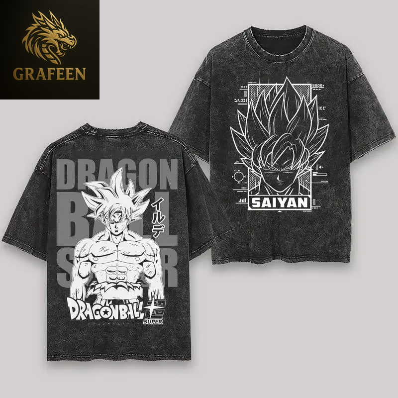 Anime Dragon Ball Cosplay Washed T-Shirt Cotton Short Sleeve Loose Large Casual Sports Fitness T-Shirt Men'S Harajuku Clothing