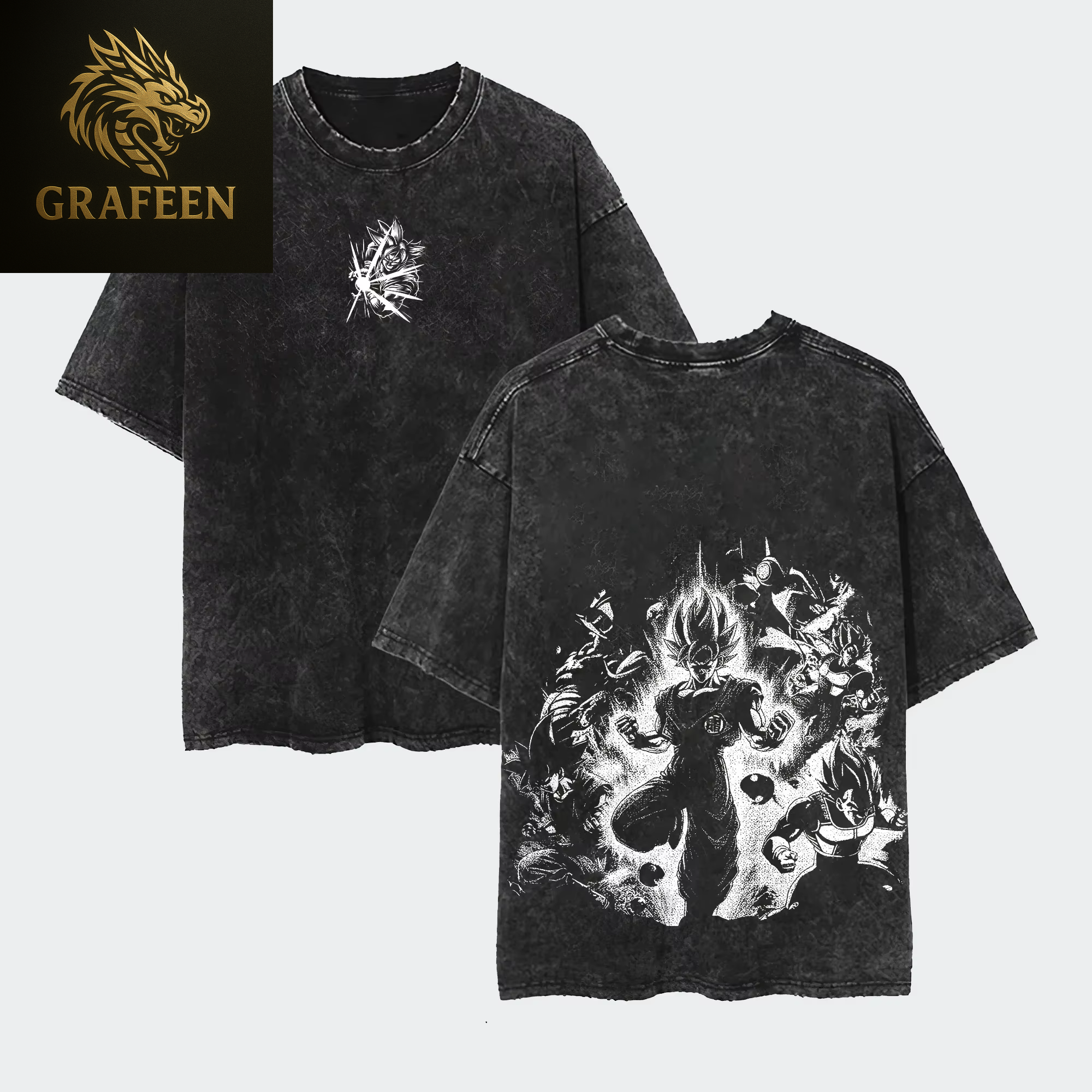 Anime Dragon Ball Cosplay Washed T-Shirt Cotton Short Sleeve Loose Large Casual Sports Fitness T-Shirt Men'S Harajuku Clothing