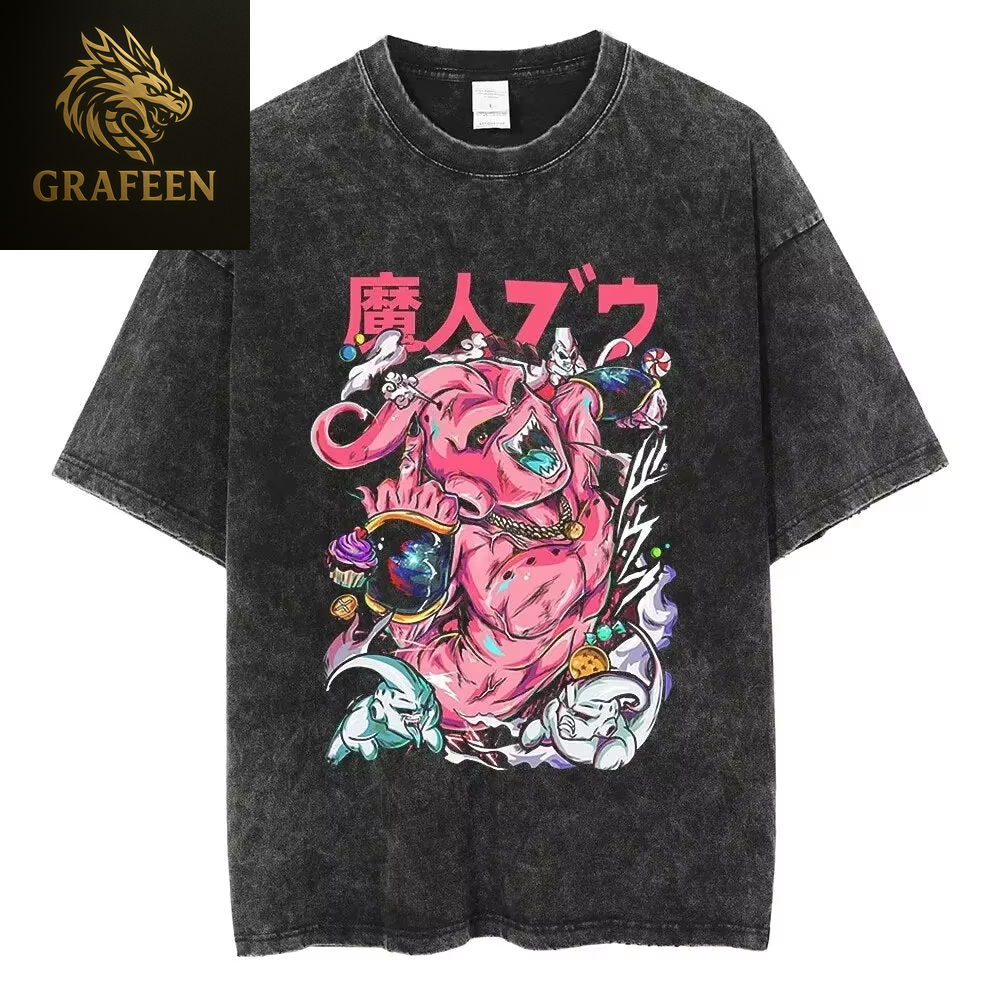 Anime Dragon Ball Cosplay Washed T-Shirt Cotton Short Sleeve Loose Large Casual Sports Fitness T-Shirt Men'S Harajuku Clothing
