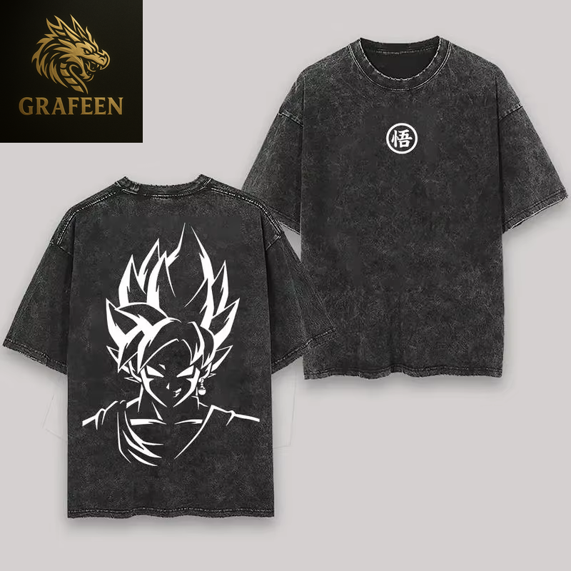 Anime Dragon Ball Cosplay Washed T-Shirt Cotton Short Sleeve Loose Large Casual Sports Fitness T-Shirt Men'S Harajuku Clothing