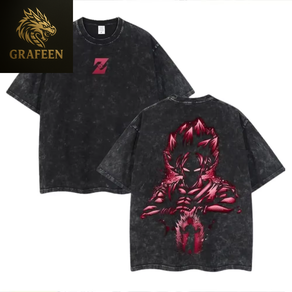 Anime Dragon Ball Cosplay Washed T-Shirt Cotton Short Sleeve Loose Large Casual Sports Fitness T-Shirt Men'S Harajuku Clothing
