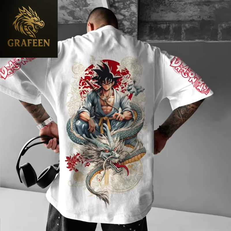 Men'S T-Shirt Dragon Ball Goku Japanese Anime Hot Blood Classic Portrait Cotton Fashion High Street Unisex Harajuku Y2K