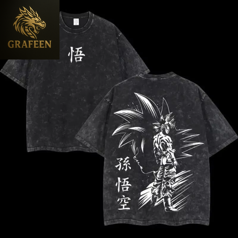 Anime Dragon Ball Cosplay Washed T-Shirt Cotton Short Sleeve Loose Large Casual Sports Fitness T-Shirt Men'S Harajuku Clothing
