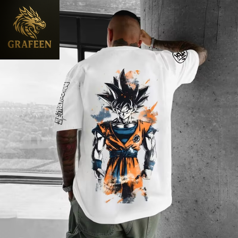 Men'S T-Shirt Dragon Ball Goku Japanese Anime Hot Blood Classic Portrait Cotton Fashion High Street Unisex Harajuku Y2K