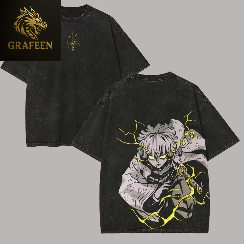25 New Hot Anime Demon Slayer Agatsuma Zenitsu T-Shirt Men Washed Cotton Casual Loose Harajuku Male Vintage Tees Tops