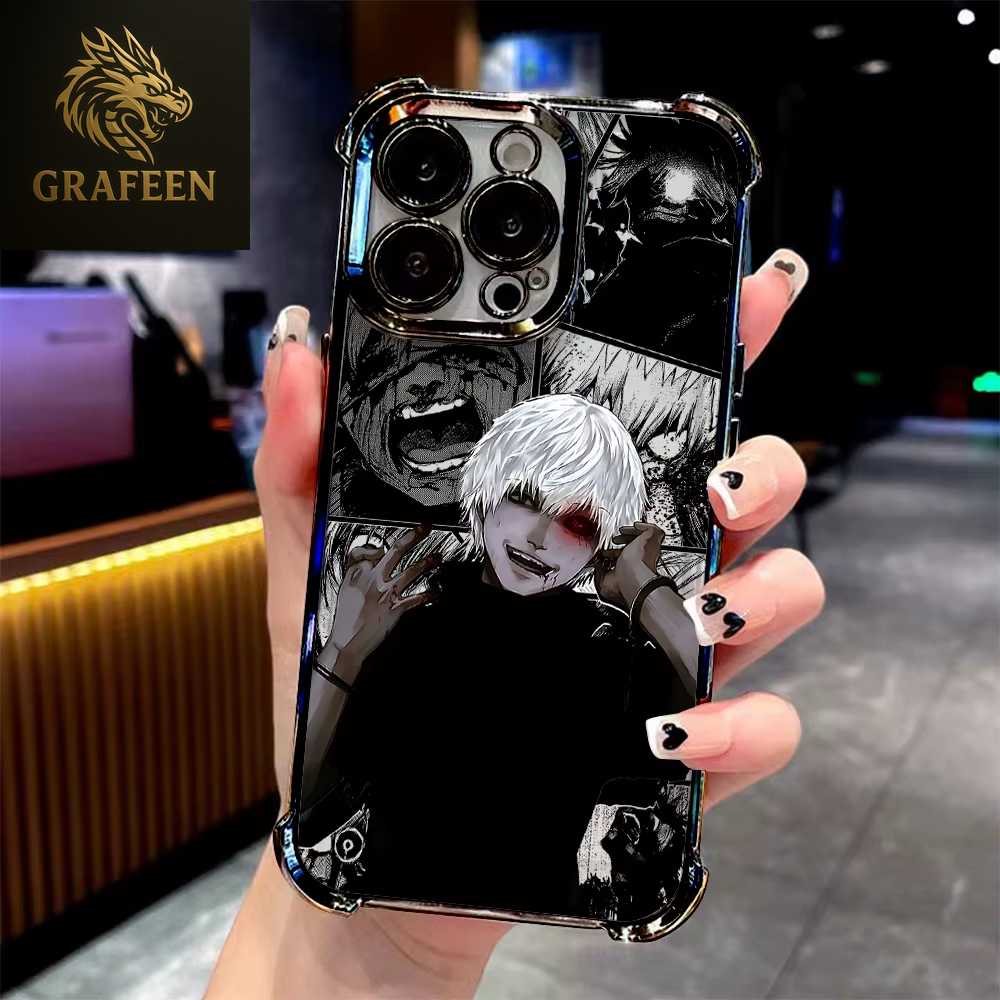 Anime Cool Tokyo Ghoul Plating Phone Case for Iphone 17 16E 16 15 14 13 12 11 Pro Max X XR 7 8 Mini Air plus Anti-Fall Airabag