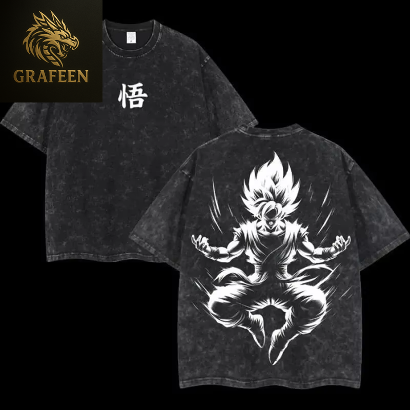 Anime Dragon Ball Cosplay Washed T-Shirt Cotton Short Sleeve Loose Large Casual Sports Fitness T-Shirt Men'S Harajuku Clothing